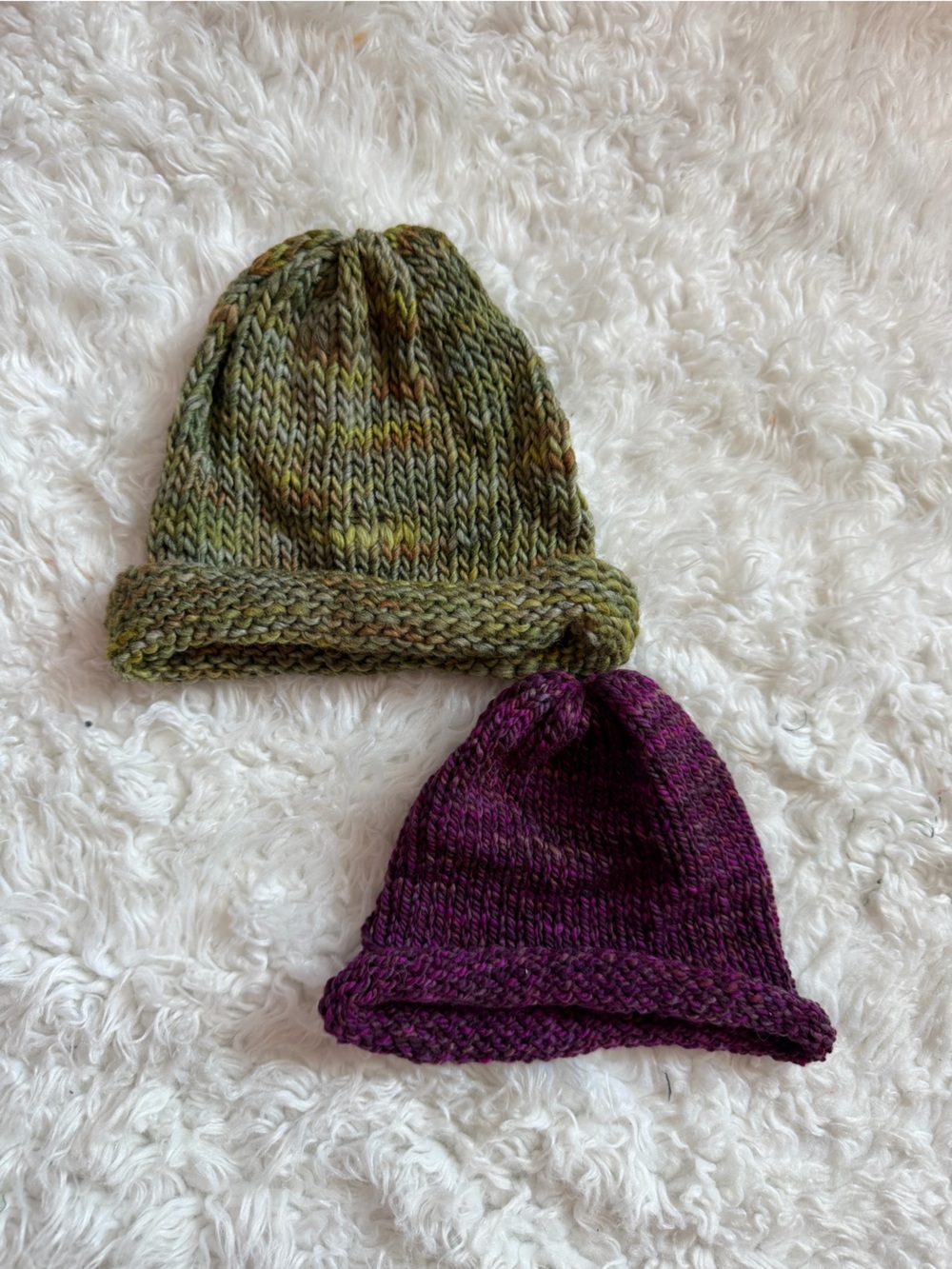HandKnit Baby/Toddler Beanies  - Purple and Olive